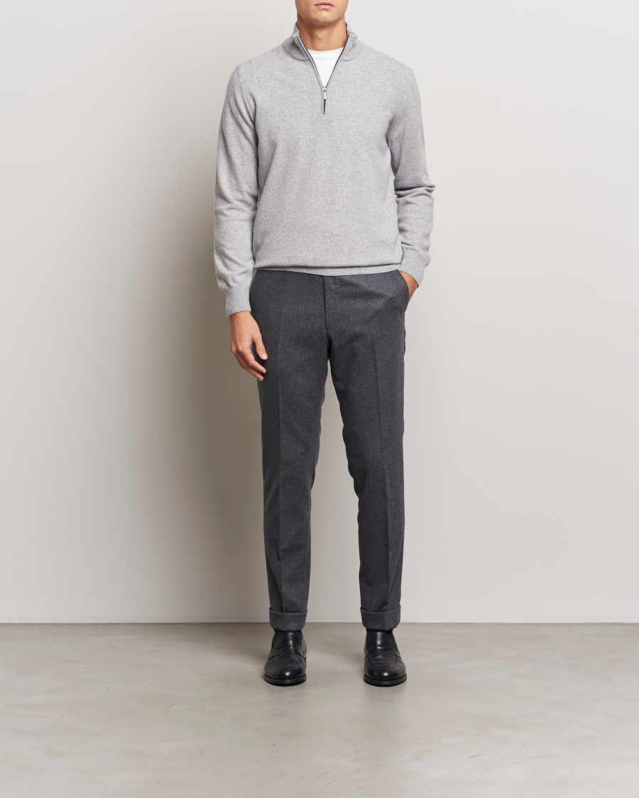 Heren | Truien | Morgano | Wool/Cashmere Half-Zip Mid Grey
