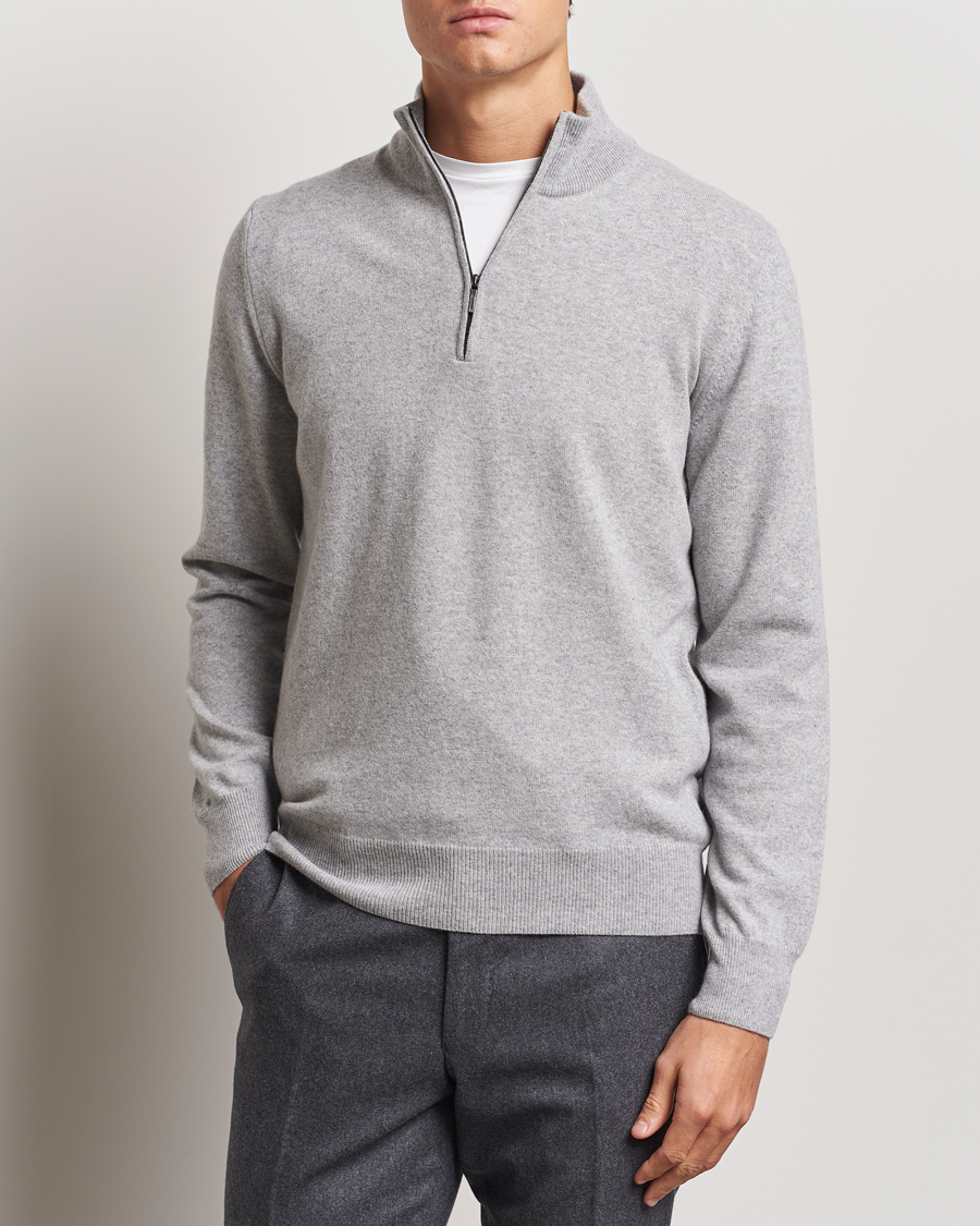 Heren | Truien | Morgano | Wool/Cashmere Half-Zip Mid Grey
