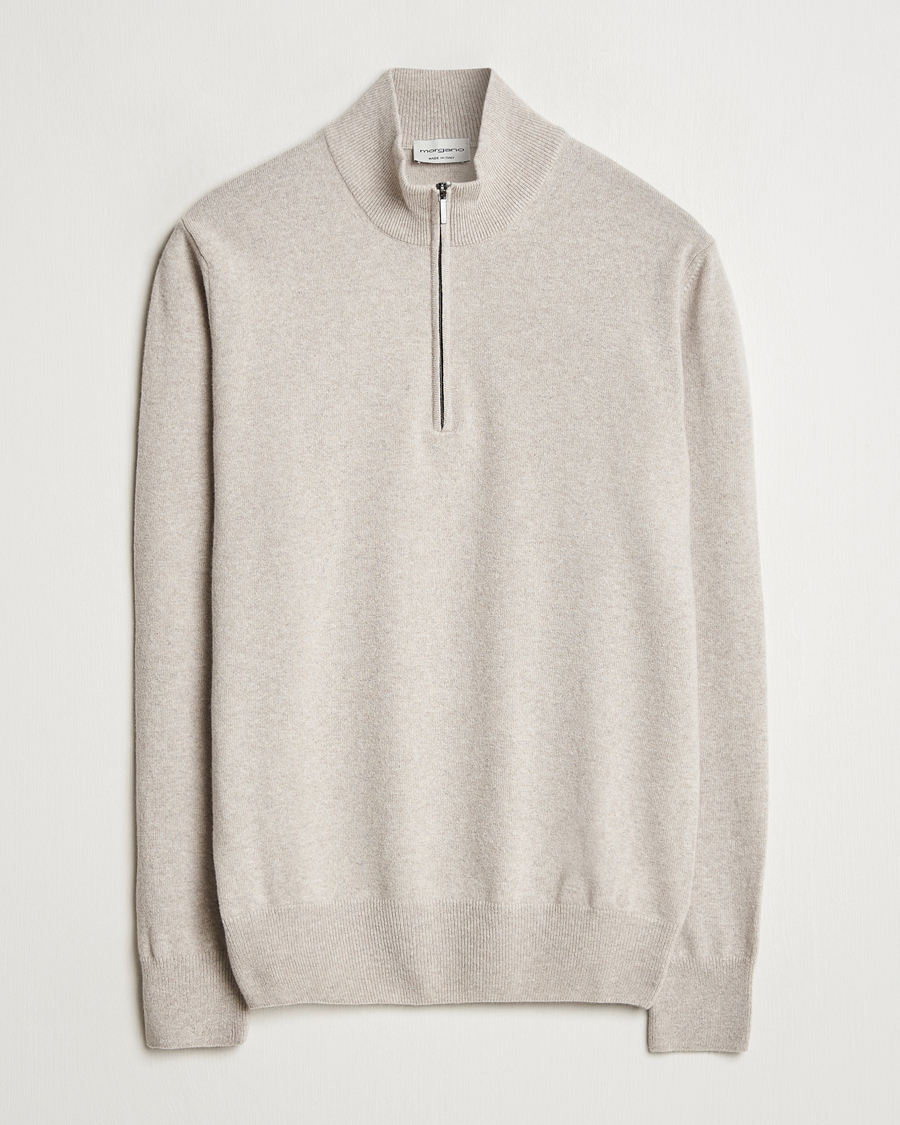 Heren | Truien | Morgano | Wool/Cashmere Half-Zip Beige