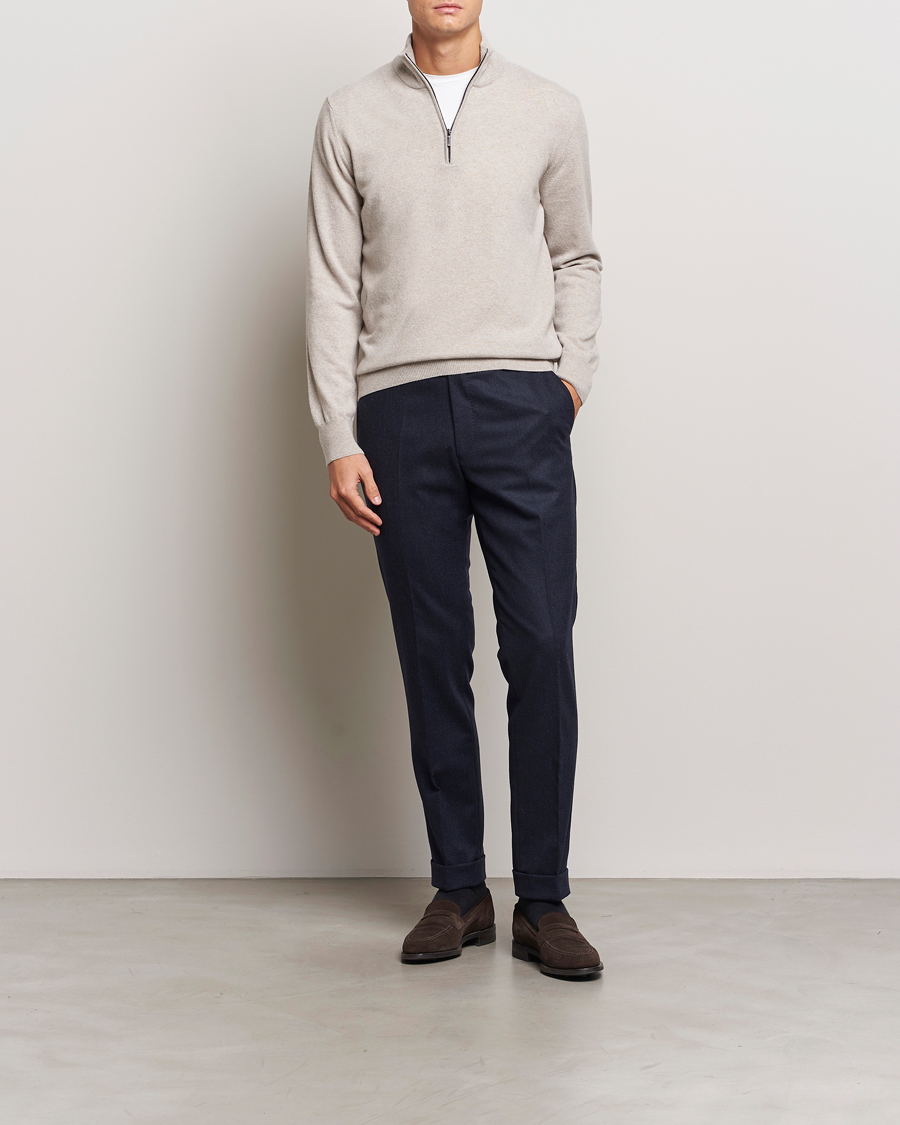 Heren | Truien | Morgano | Wool/Cashmere Half-Zip Beige