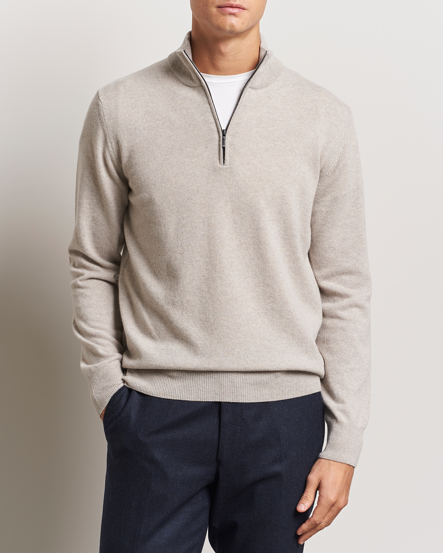 Heren | Truien | Morgano | Wool/Cashmere Half-Zip Beige