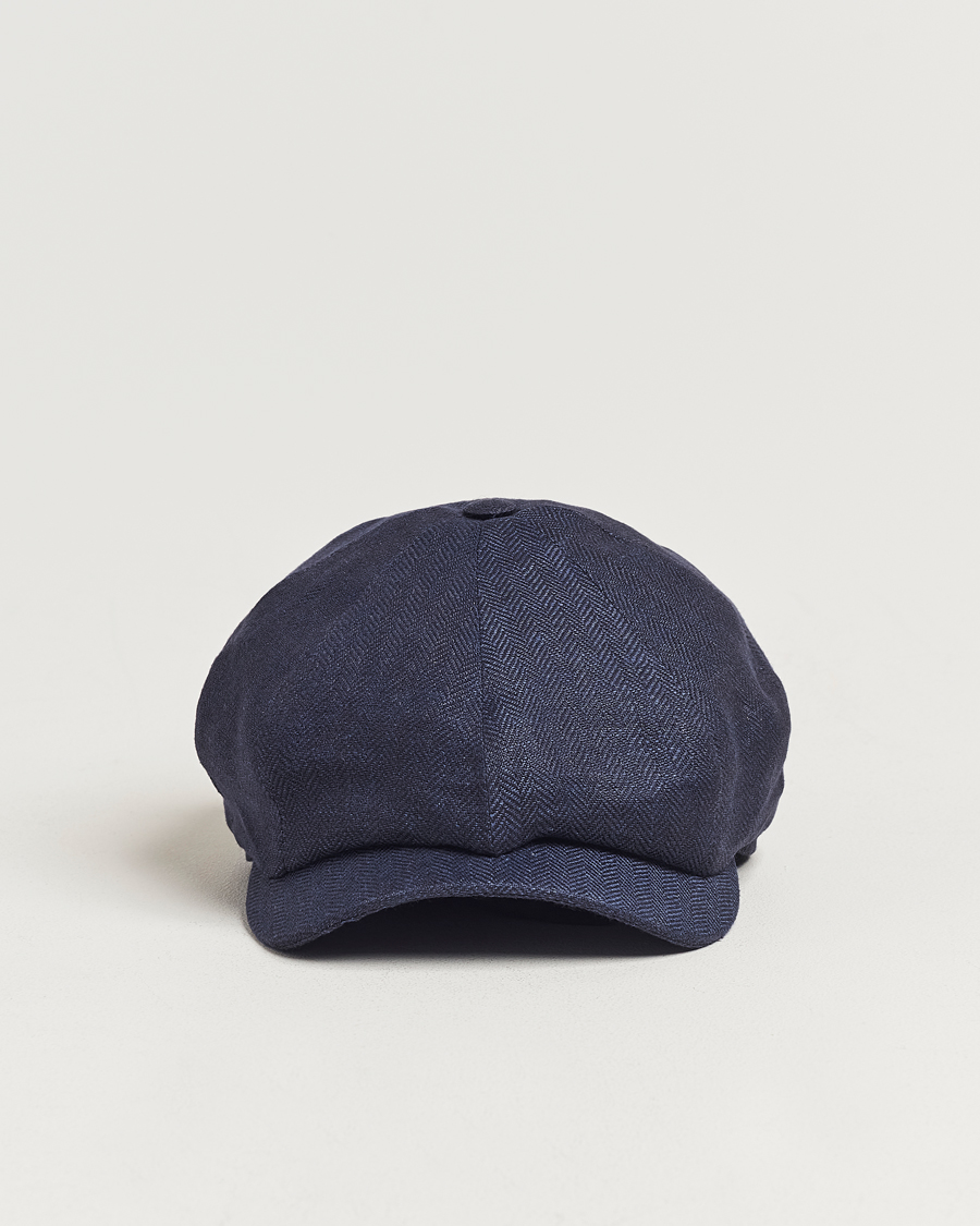 Heren | Hoeden en petten | Wigéns | Newsboy Classic Linen Herringbone Cap Navy