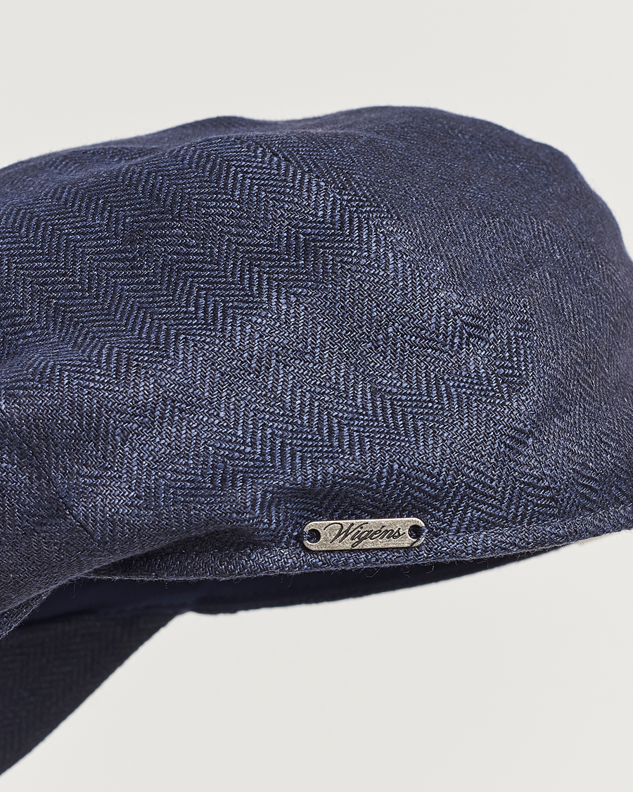 Heren | Hoeden en petten | Wigéns | Newsboy Classic Linen Herringbone Cap Navy