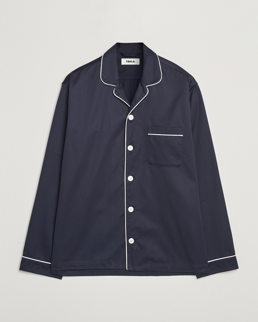 Heren | Pyjama's en gewaden | Tekla | Sateen Pyjama Shirt Chelsea Navy