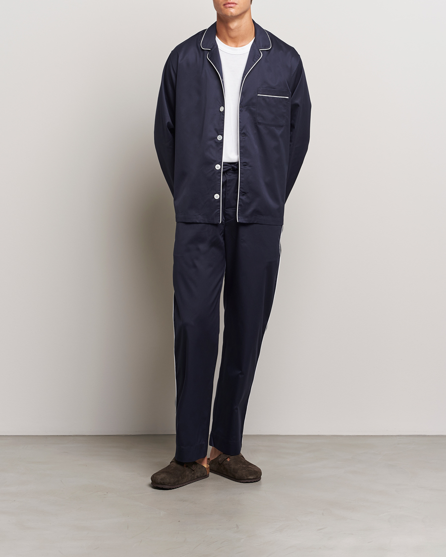 Heren | Pyjama's en gewaden | Tekla | Sateen Pyjama Shirt Chelsea Navy