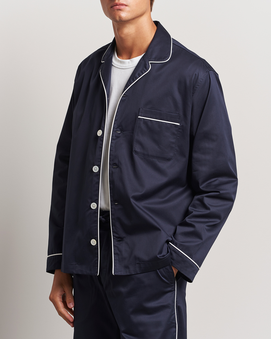 Heren | Pyjama's en gewaden | Tekla | Sateen Pyjama Shirt Chelsea Navy