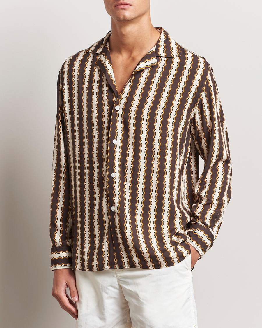 Heren | Overhemden | OAS | Rapallo Long Sleeve Viscose Shirt Brown/Beige