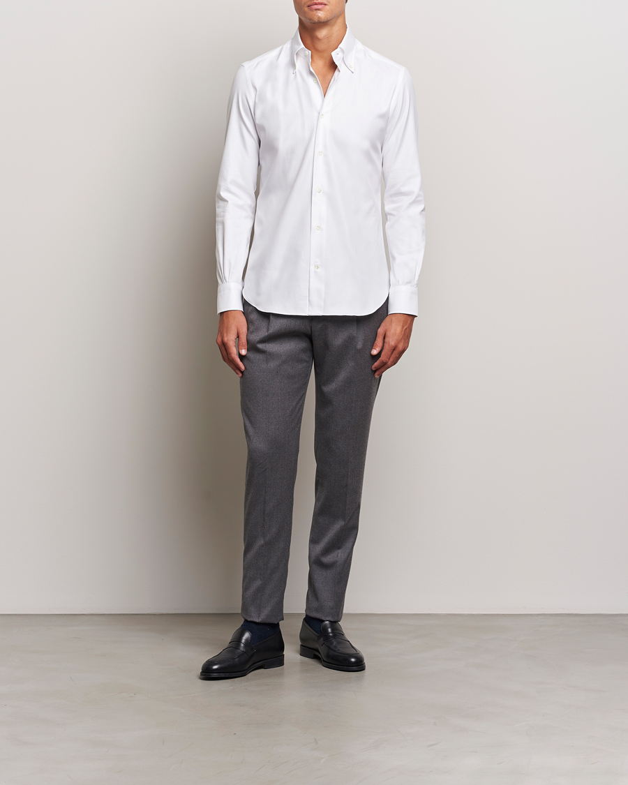 Heren | Overhemden | Mazzarelli | Soft Twill Button Down Shirt White