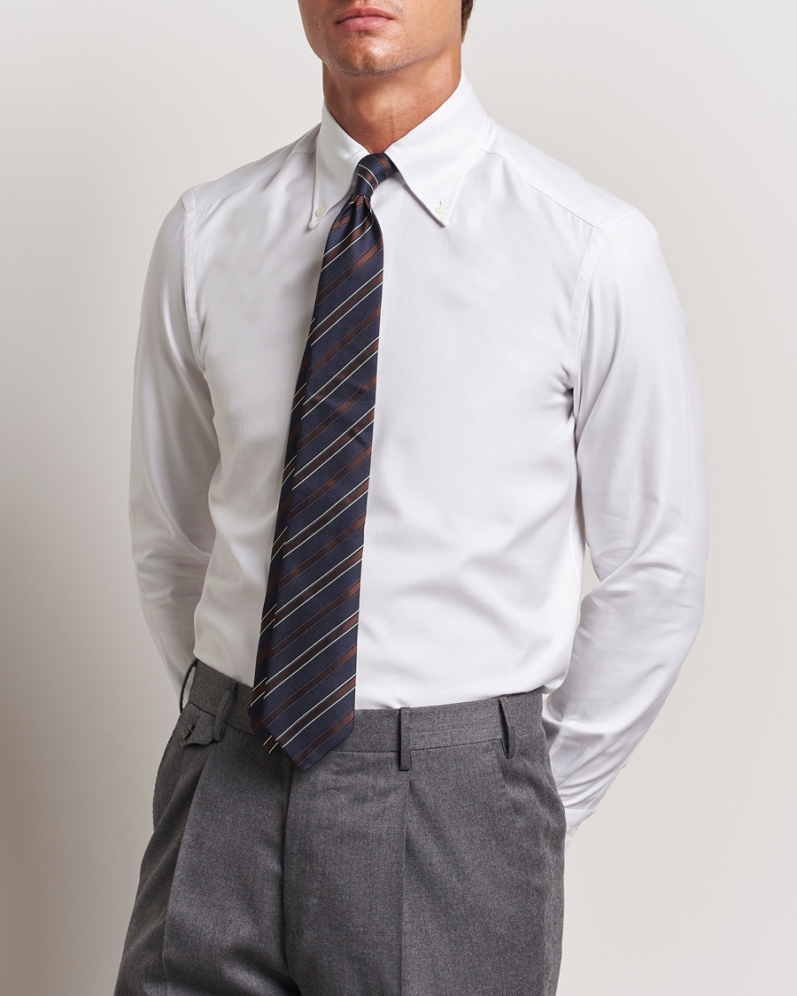 Heren | Overhemden | Mazzarelli | Soft Twill Button Down Shirt White