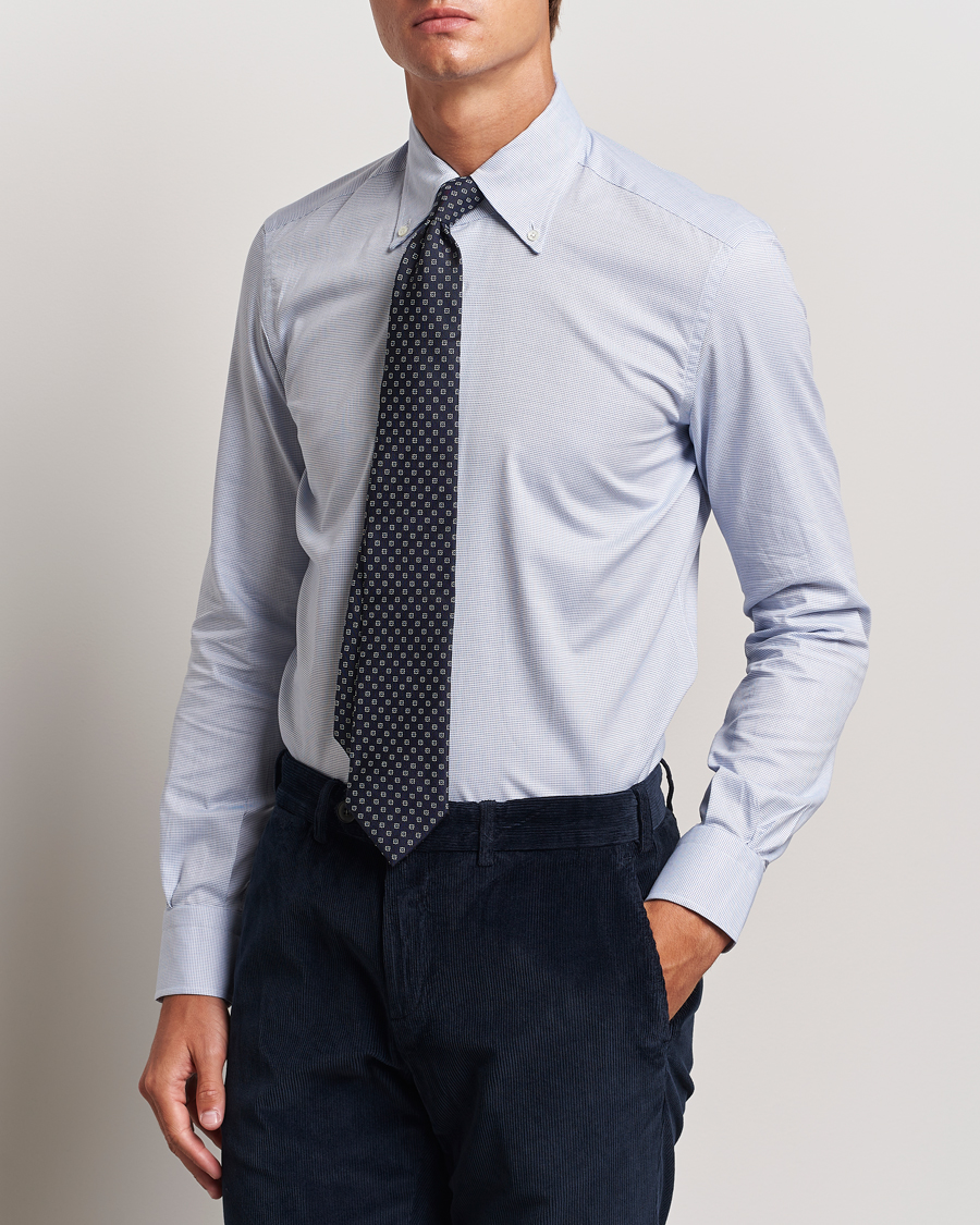 Heren | Overhemden | Mazzarelli | Soft Cotton Button Down Shirt Light Blue