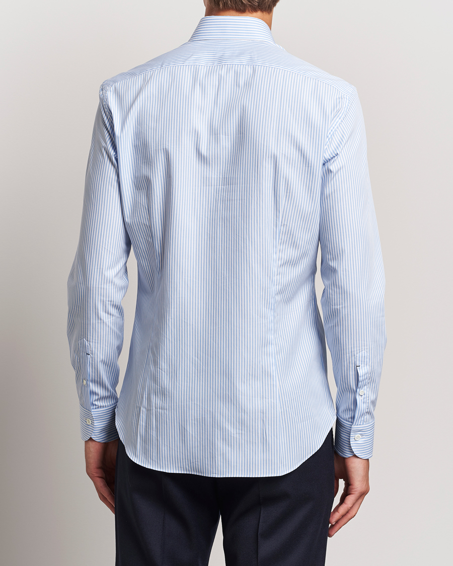 Heren | Overhemden | Mazzarelli | Soft Cotton Striped Button Down Shirt Light Blue