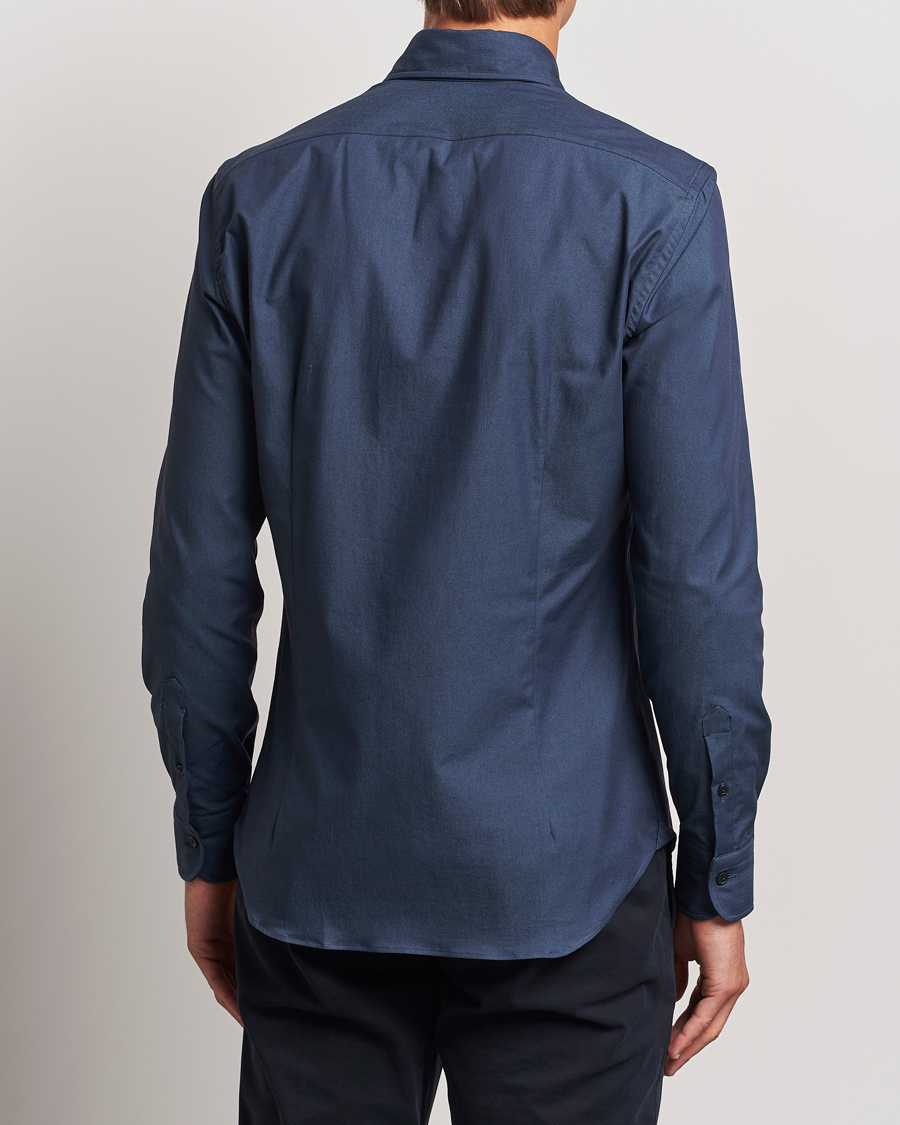 Heren | Overhemden | Mazzarelli | Soft Garment Dyed Button Down Shirt Navy