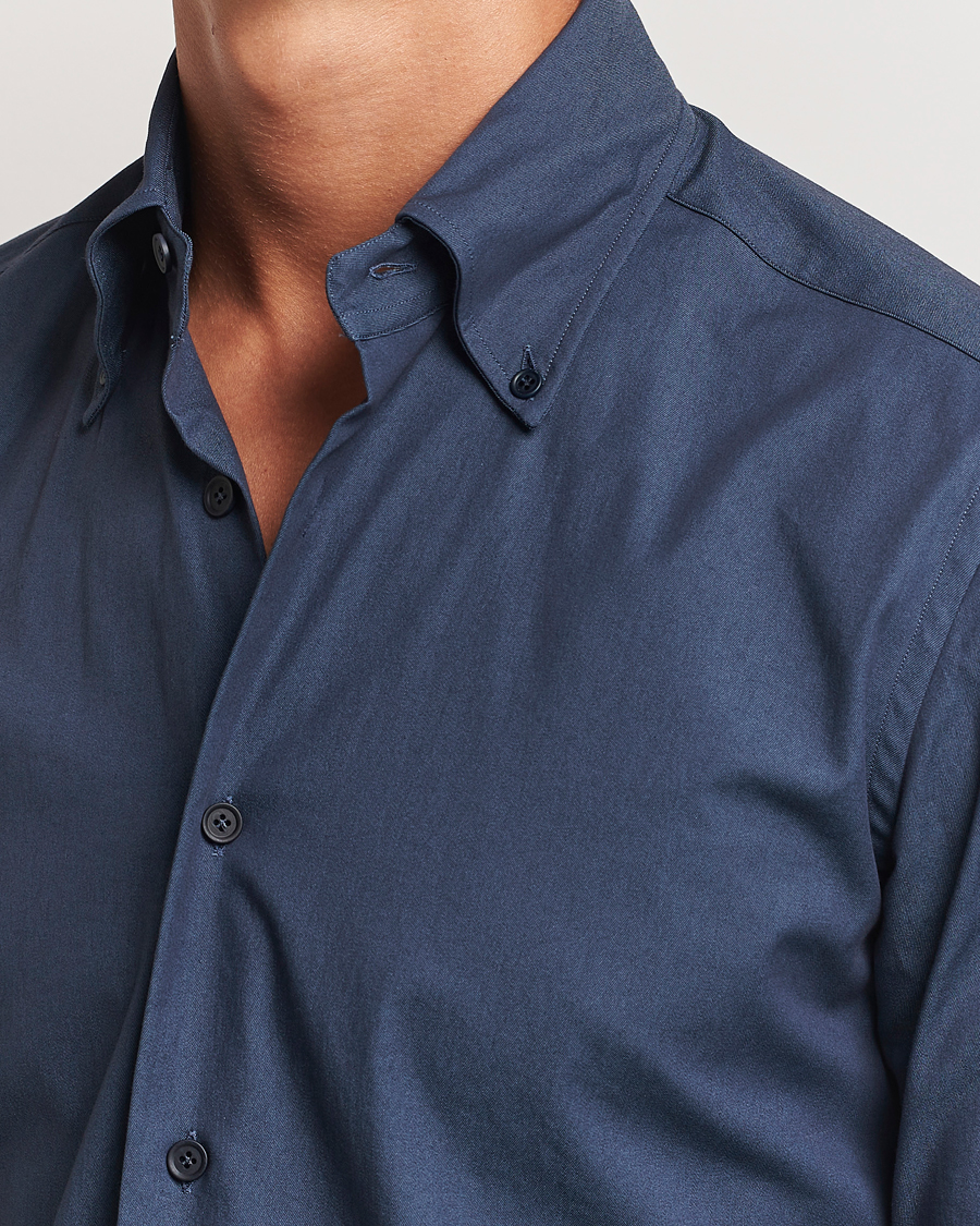 Heren | Overhemden | Mazzarelli | Soft Garment Dyed Button Down Shirt Navy