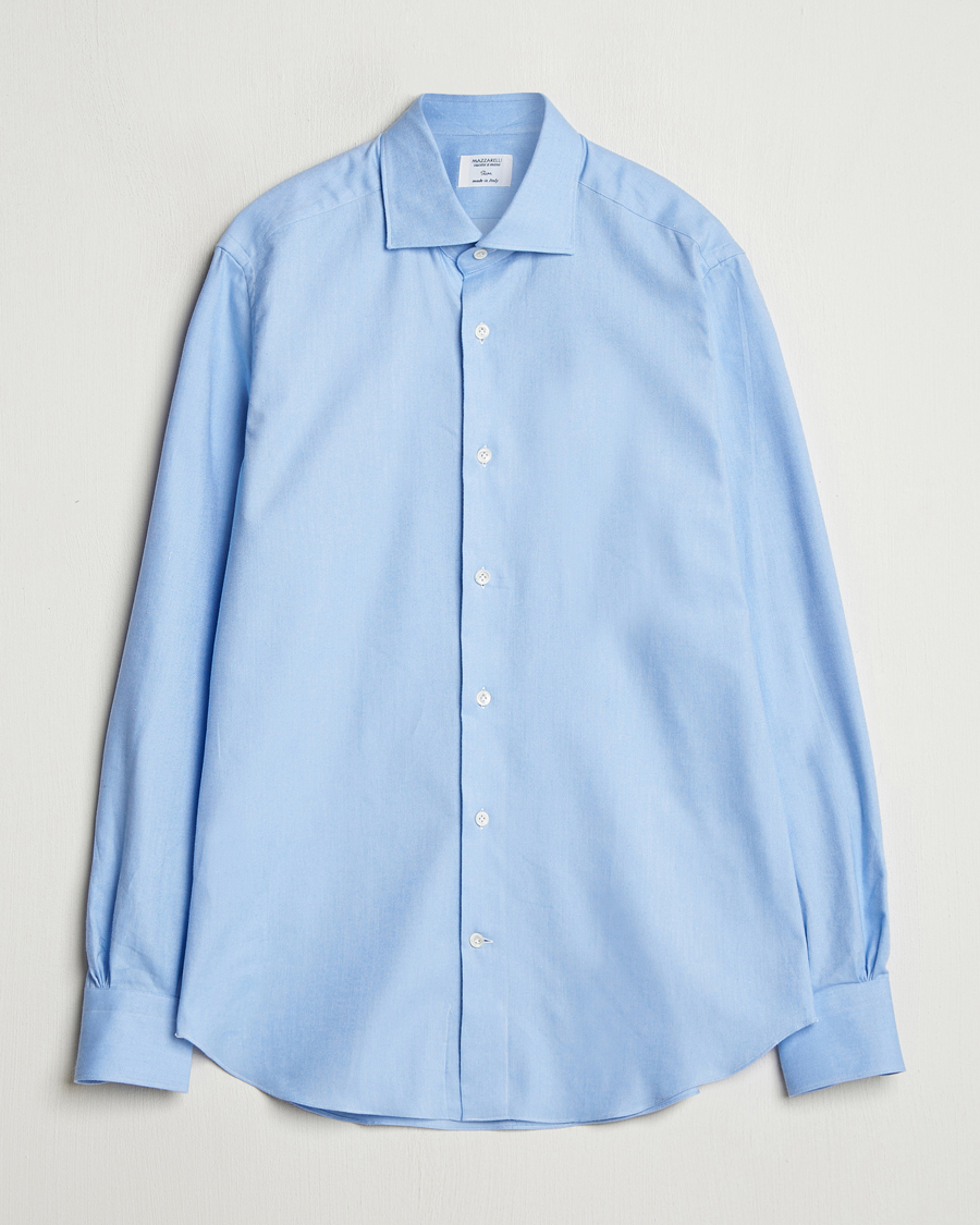Heren | Overhemden | Mazzarelli | Soft Flannel Cut Away Shirt Light Blue