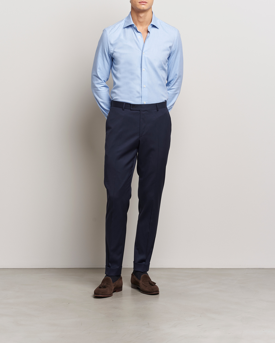 Heren | Overhemden | Mazzarelli | Soft Flannel Cut Away Shirt Light Blue