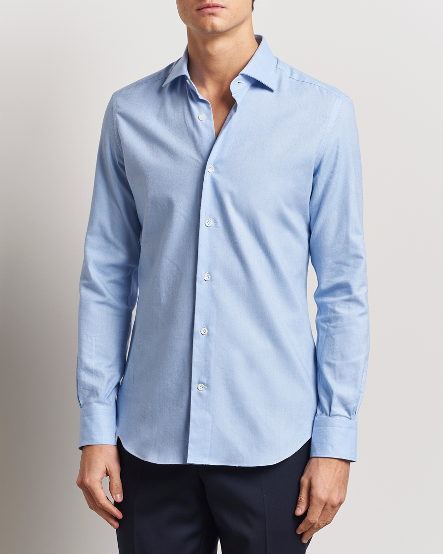Heren | Overhemden | Mazzarelli | Soft Flannel Cut Away Shirt Light Blue