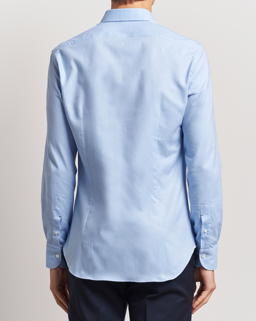Heren | Overhemden | Mazzarelli | Soft Flannel Cut Away Shirt Light Blue
