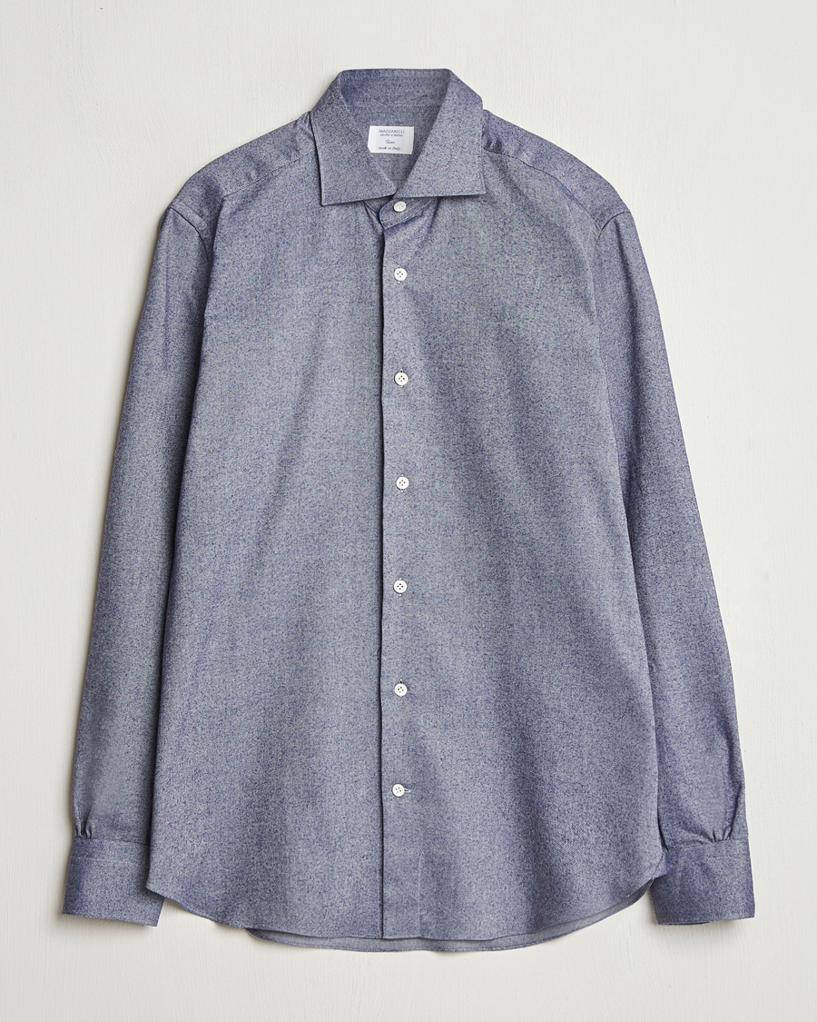 Heren | Overhemden | Mazzarelli | Soft Flannel Cut Away Shirt Dark Blue