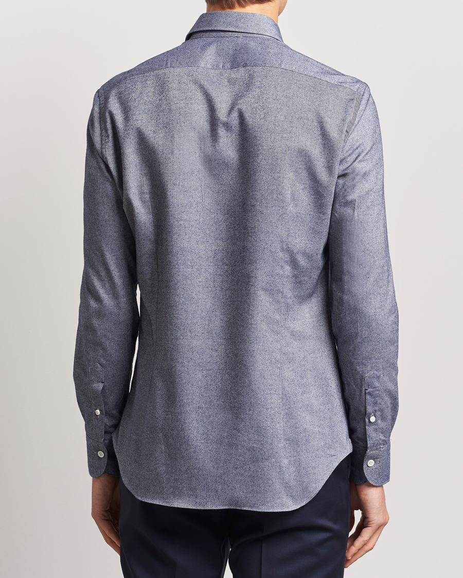 Heren | Overhemden | Mazzarelli | Soft Flannel Cut Away Shirt Dark Blue