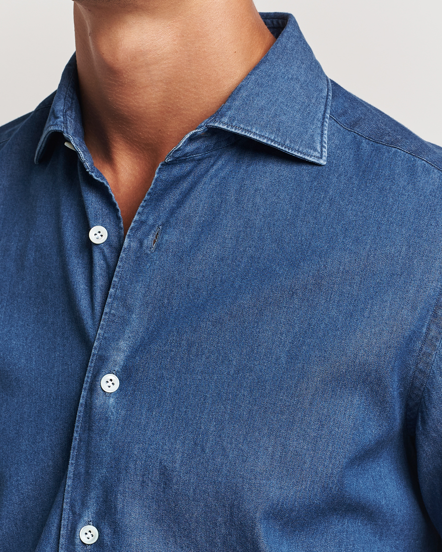 Heren | Overhemden | Mazzarelli | Soft Cotton Denim Shirt Stone Wash