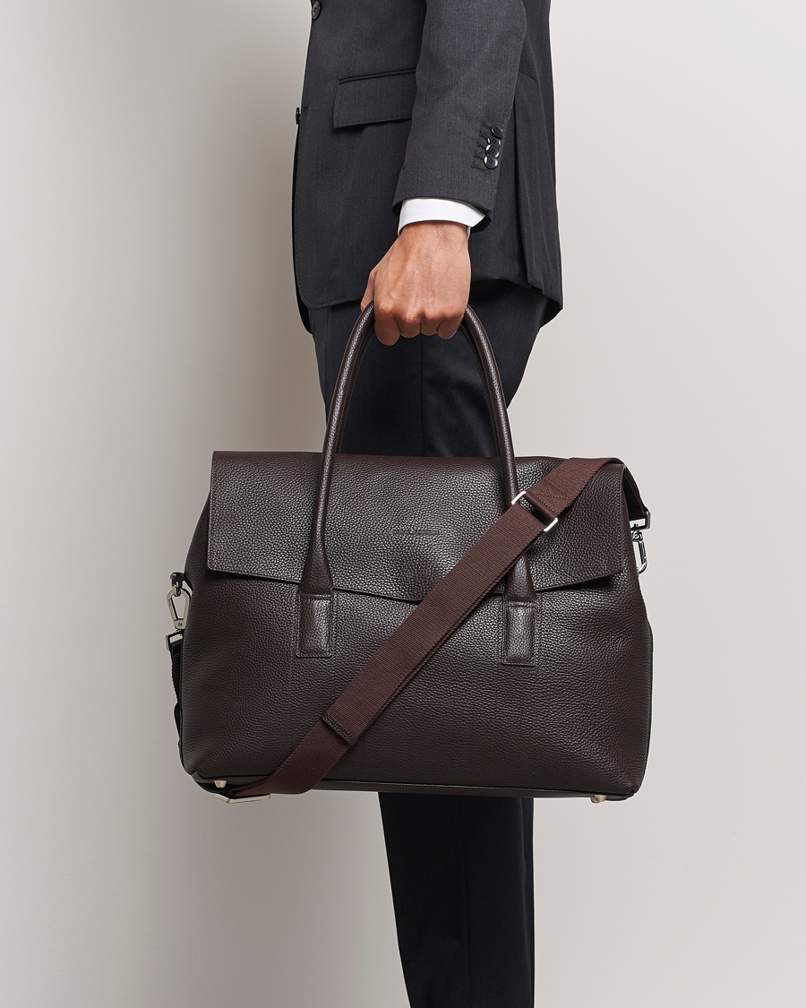 Heren |  | Oscar Jacobson | Overnight Leather Bag Dark Mud Brown