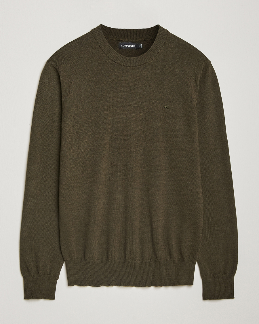 Heren | Truien | J.Lindeberg | Keane Merino Crew Neck Sweater Forest Green
