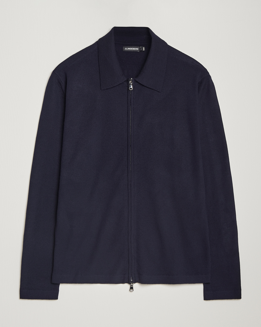 Heren | Truien | J.Lindeberg | Kaleb Merino Zip Cardigan Navy