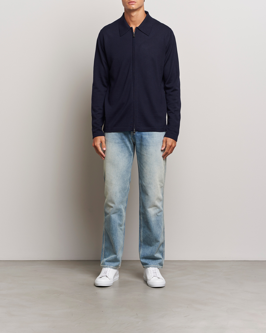 Heren | Truien | J.Lindeberg | Kaleb Merino Zip Cardigan Navy