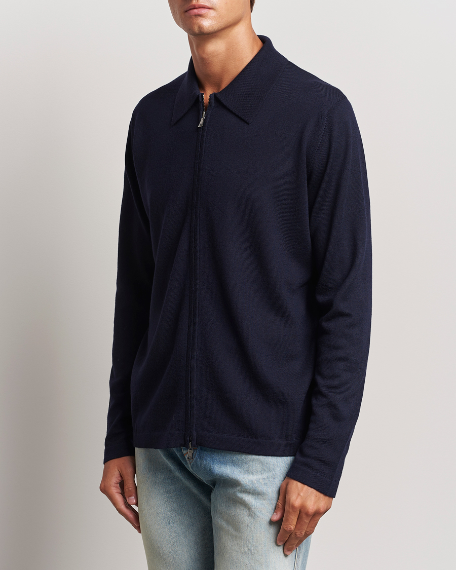 Heren | Truien | J.Lindeberg | Kaleb Merino Zip Cardigan Navy