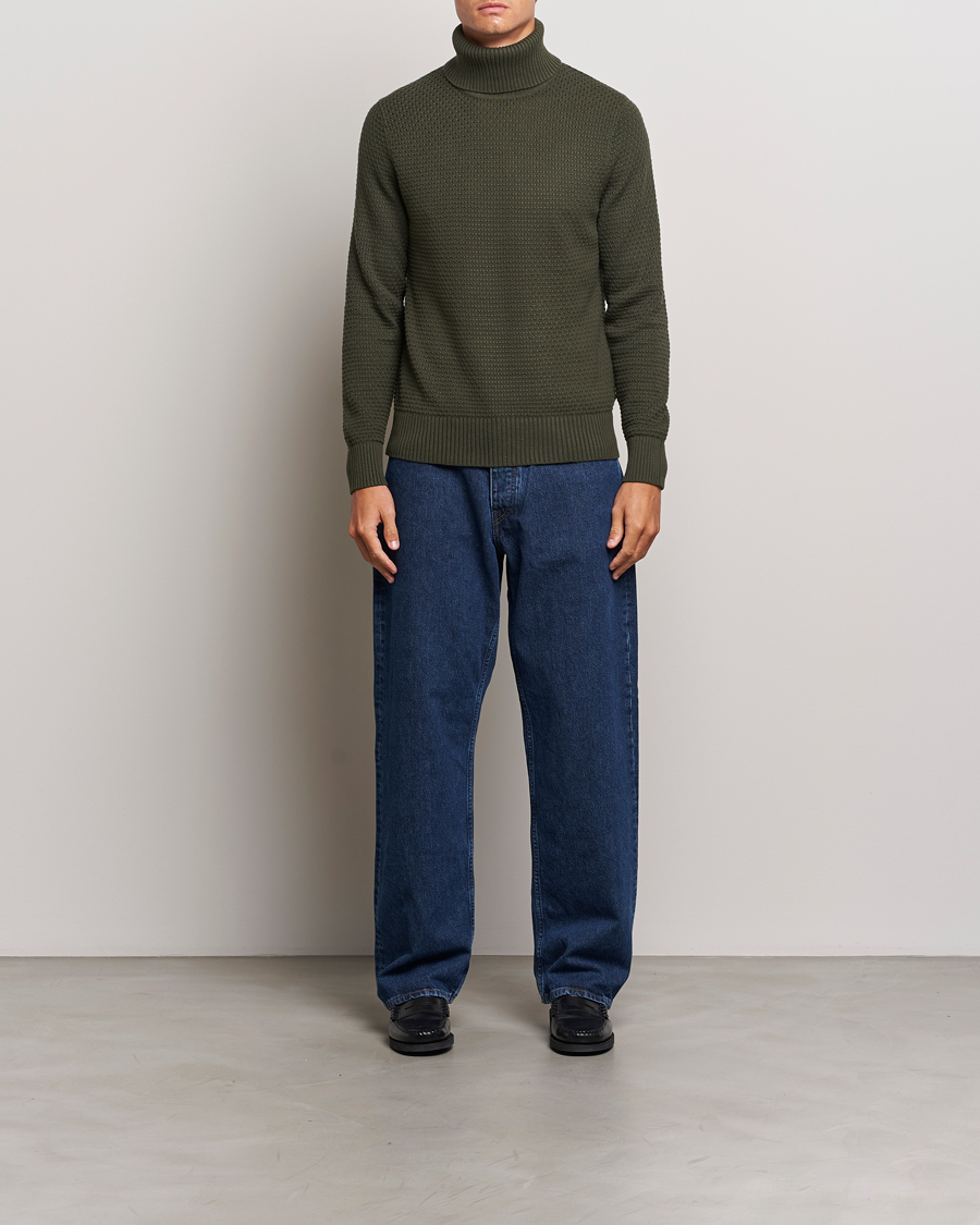 Heren | Truien | J.Lindeberg | Olivero Structure Cotton Turtleneck Forest Green
