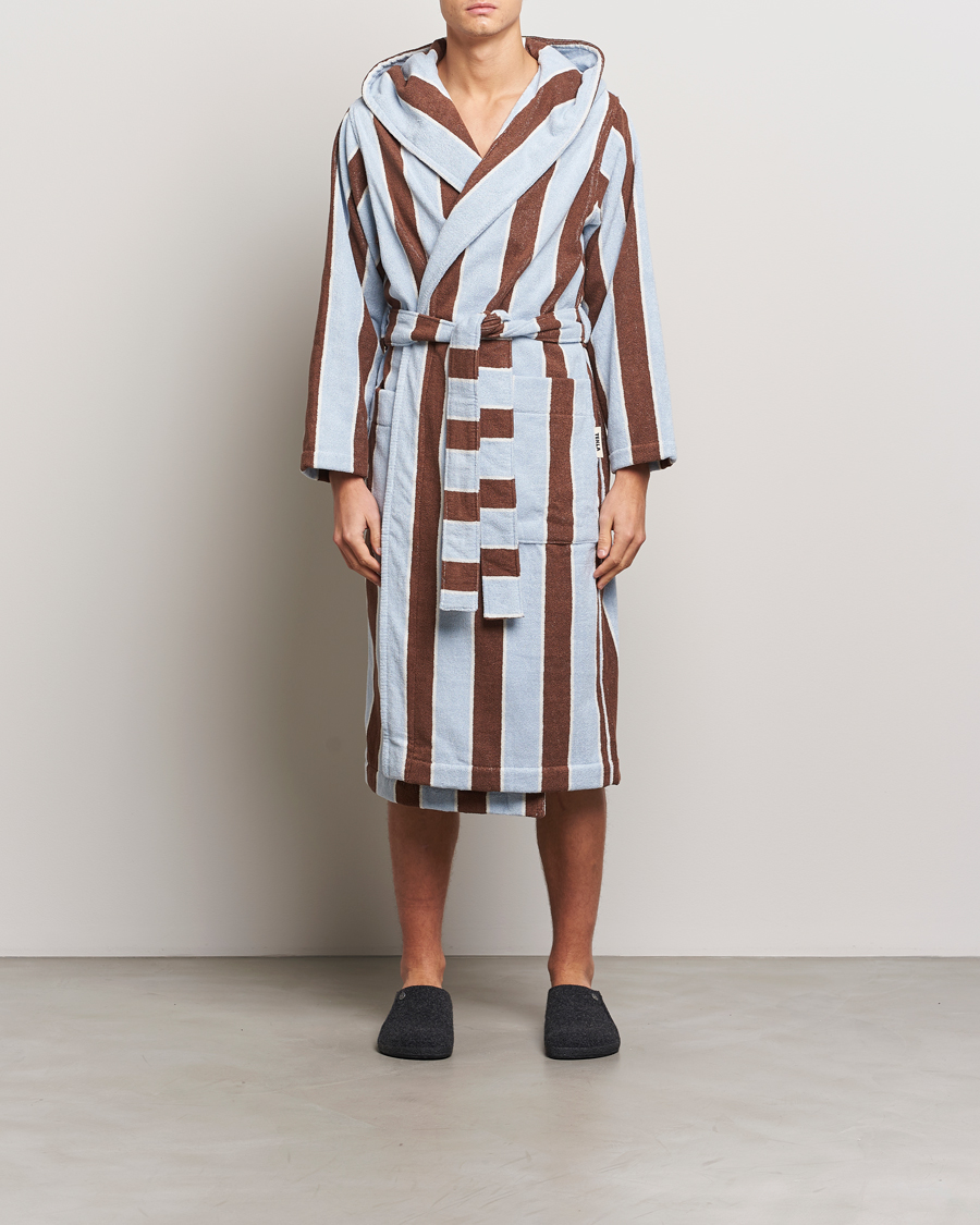 Heren | Tekla Organic Terry Hooded Bathrobe Cocoa Stripes | Tekla | Organic Terry Hooded Bathrobe Cocoa Stripes