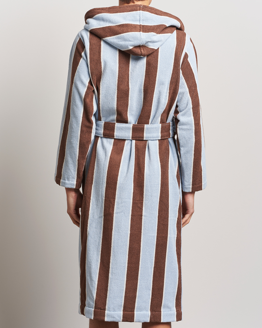 Heren | Tekla Organic Terry Hooded Bathrobe Cocoa Stripes | Tekla | Organic Terry Hooded Bathrobe Cocoa Stripes