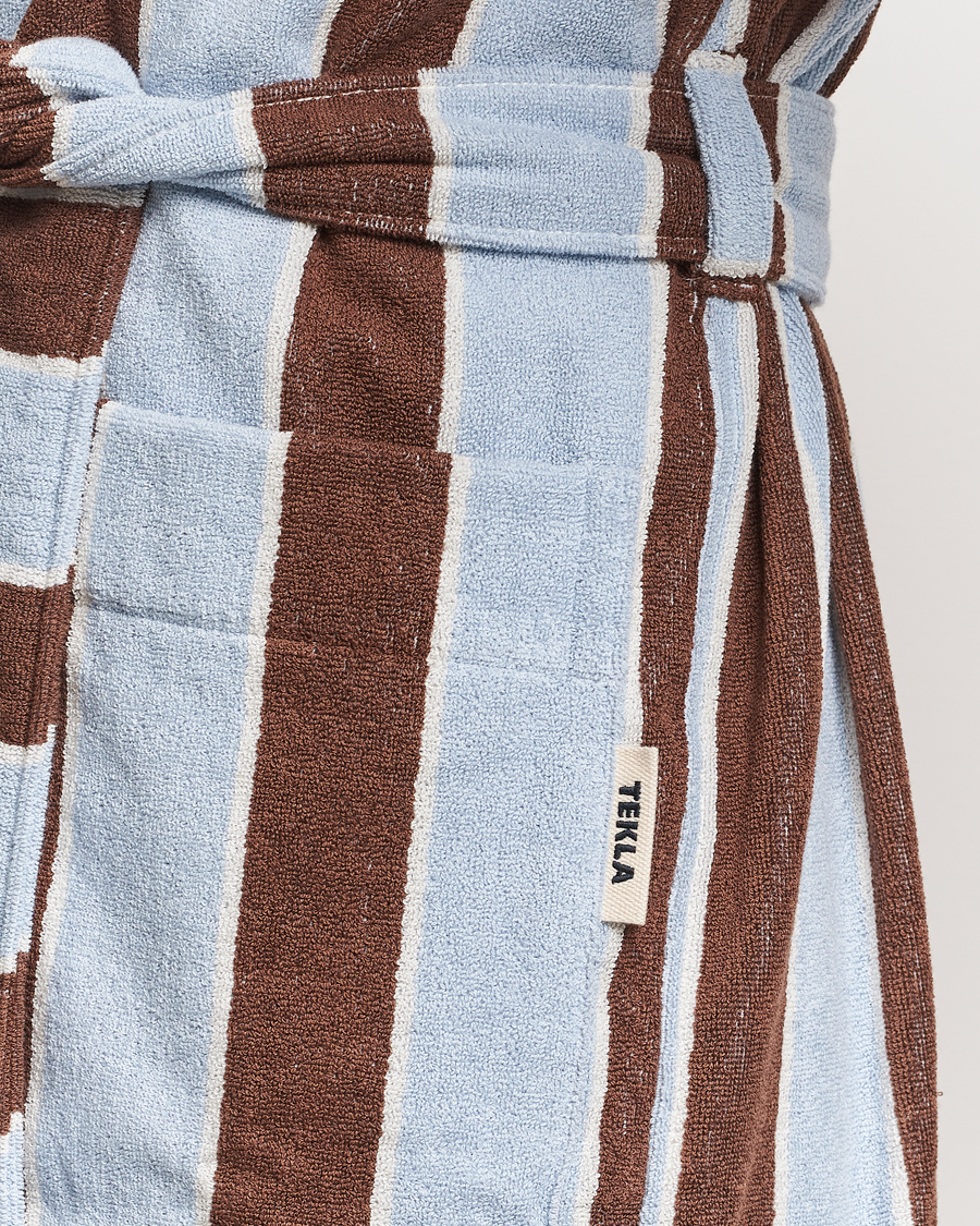 Heren | Tekla Organic Terry Hooded Bathrobe Cocoa Stripes | Tekla | Organic Terry Hooded Bathrobe Cocoa Stripes