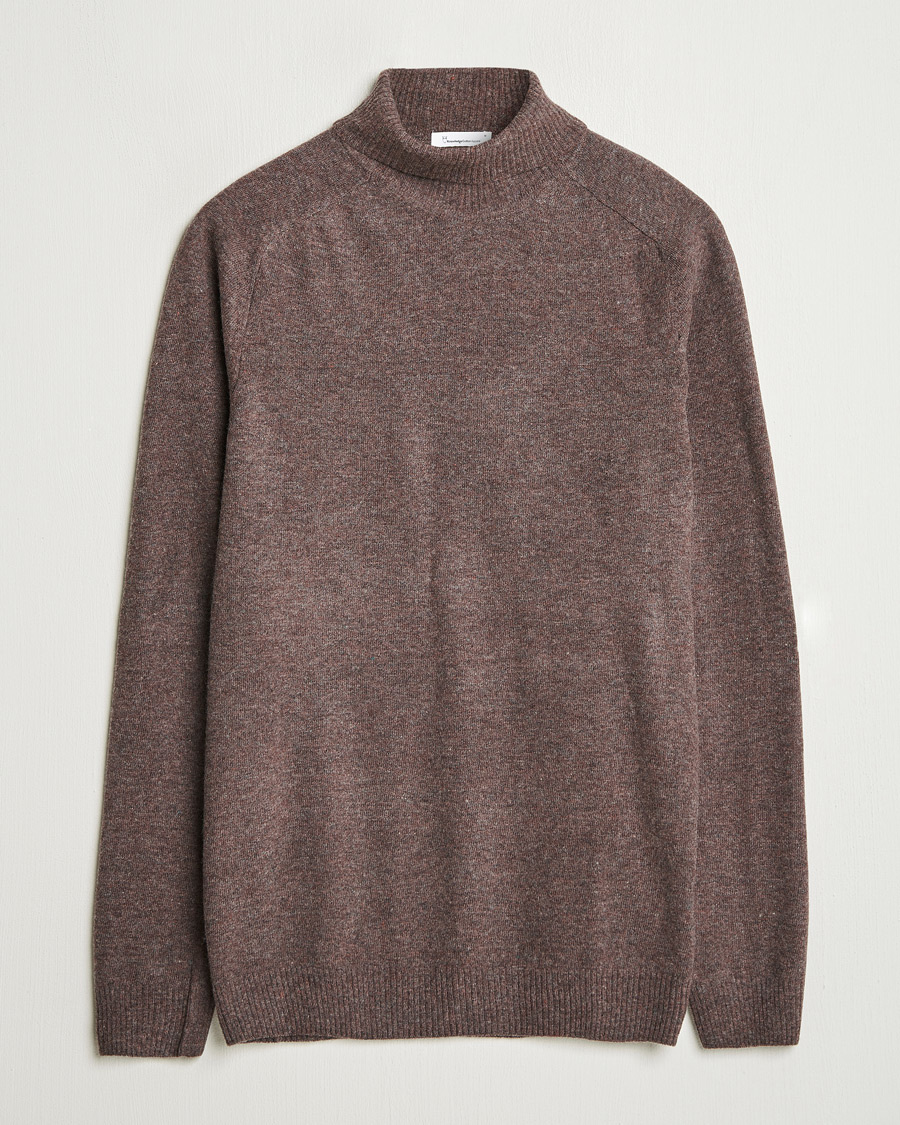 Heren | Truien | KnowledgeCotton Apparel | Lambswool Rollneck Brown