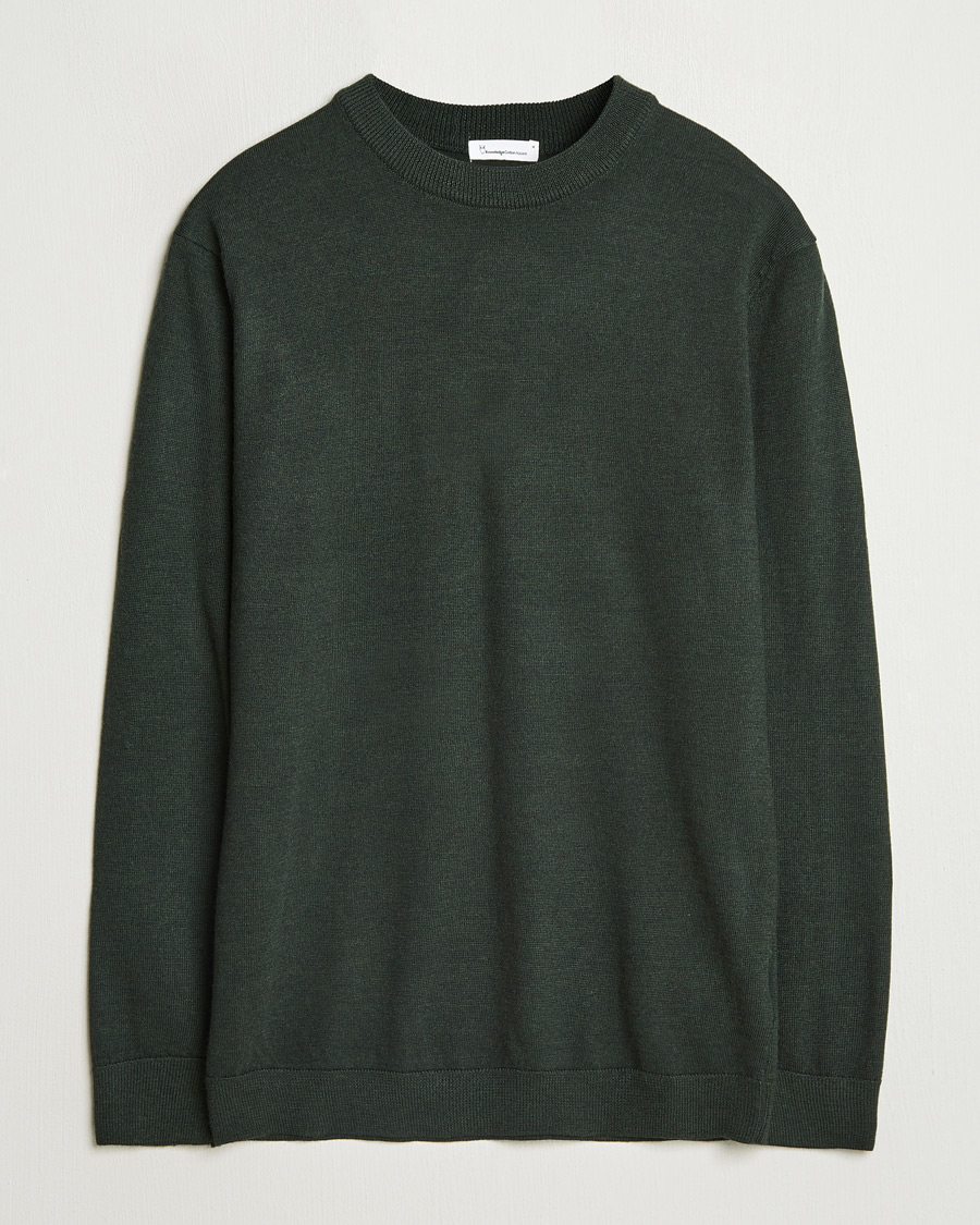 Heren | Truien | KnowledgeCotton Apparel | Regular Merino Knit Crew Neck Green