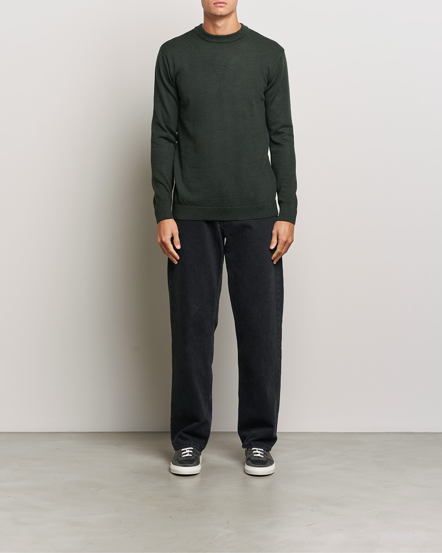 Heren | Truien | KnowledgeCotton Apparel | Regular Merino Knit Crew Neck Green