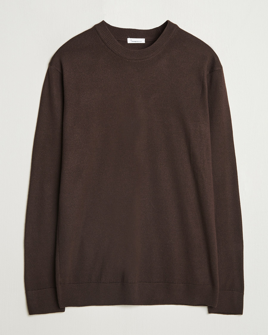 Heren | Truien | KnowledgeCotton Apparel | Regular Merino Knit Crew Neck Brown