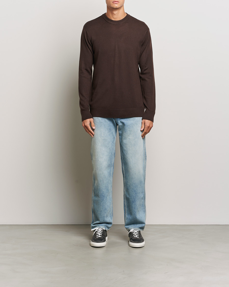 Heren | Truien | KnowledgeCotton Apparel | Regular Merino Knit Crew Neck Brown