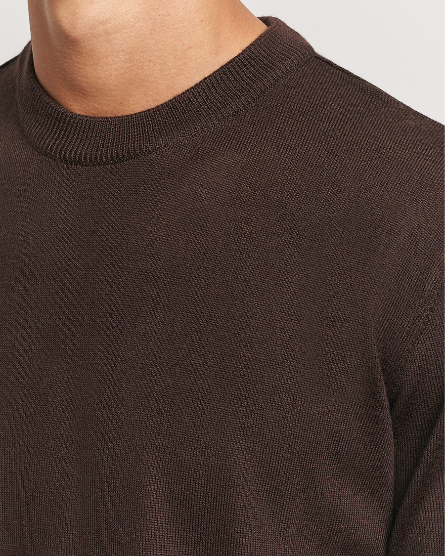 Heren | Truien | KnowledgeCotton Apparel | Regular Merino Knit Crew Neck Brown