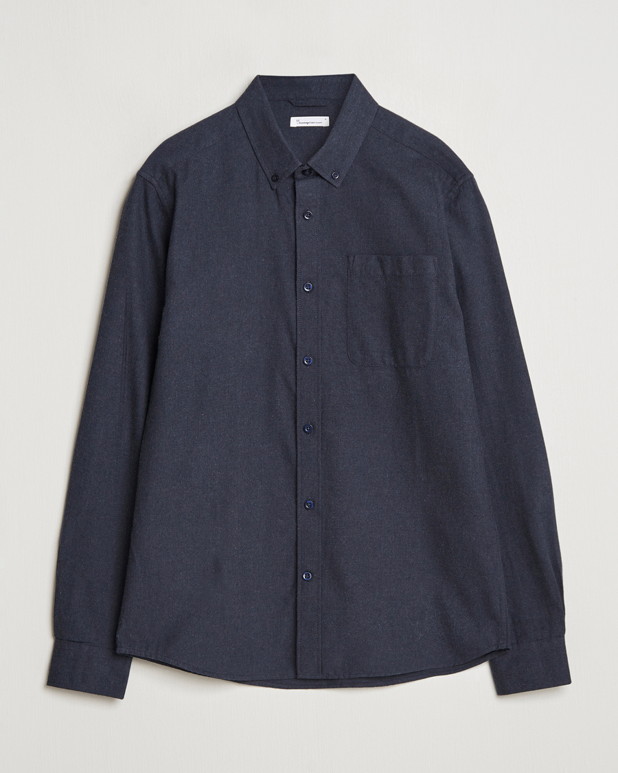 Heren | Overhemden | KnowledgeCotton Apparel | Regular Fit Melange Flannel Shirt Navy