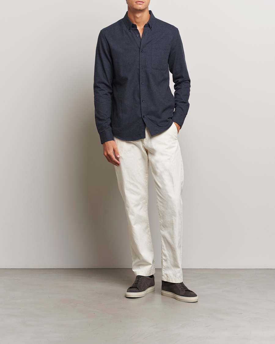 Heren | Overhemden | KnowledgeCotton Apparel | Regular Fit Melange Flannel Shirt Navy