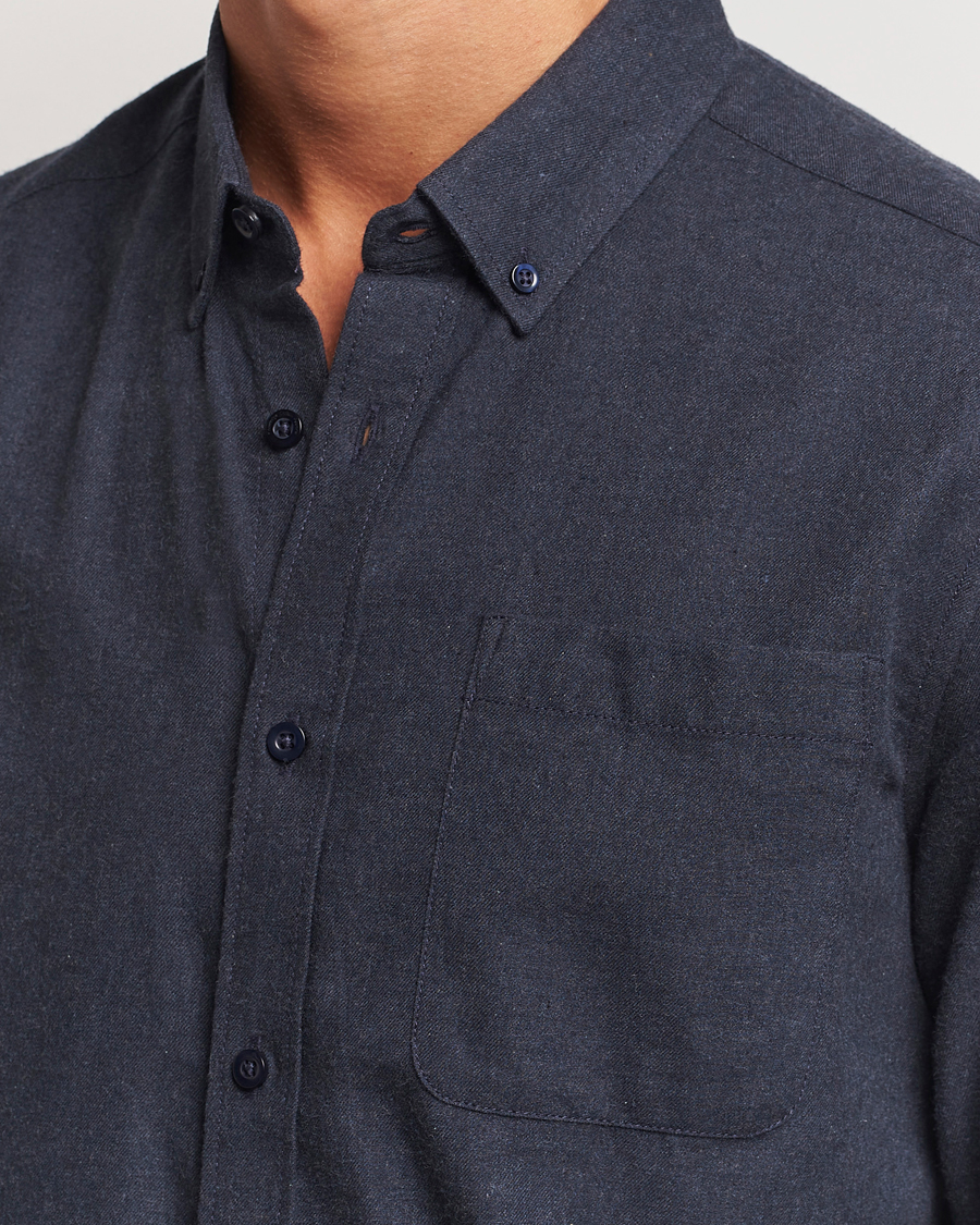 Heren | Overhemden | KnowledgeCotton Apparel | Regular Fit Melange Flannel Shirt Navy