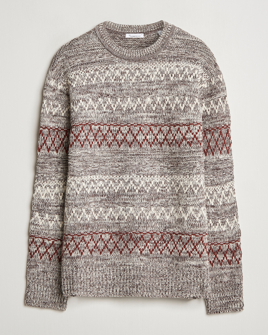 Heren | Truien | KnowledgeCotton Apparel | Knitted Pattern Lambswool Crewneck Brown