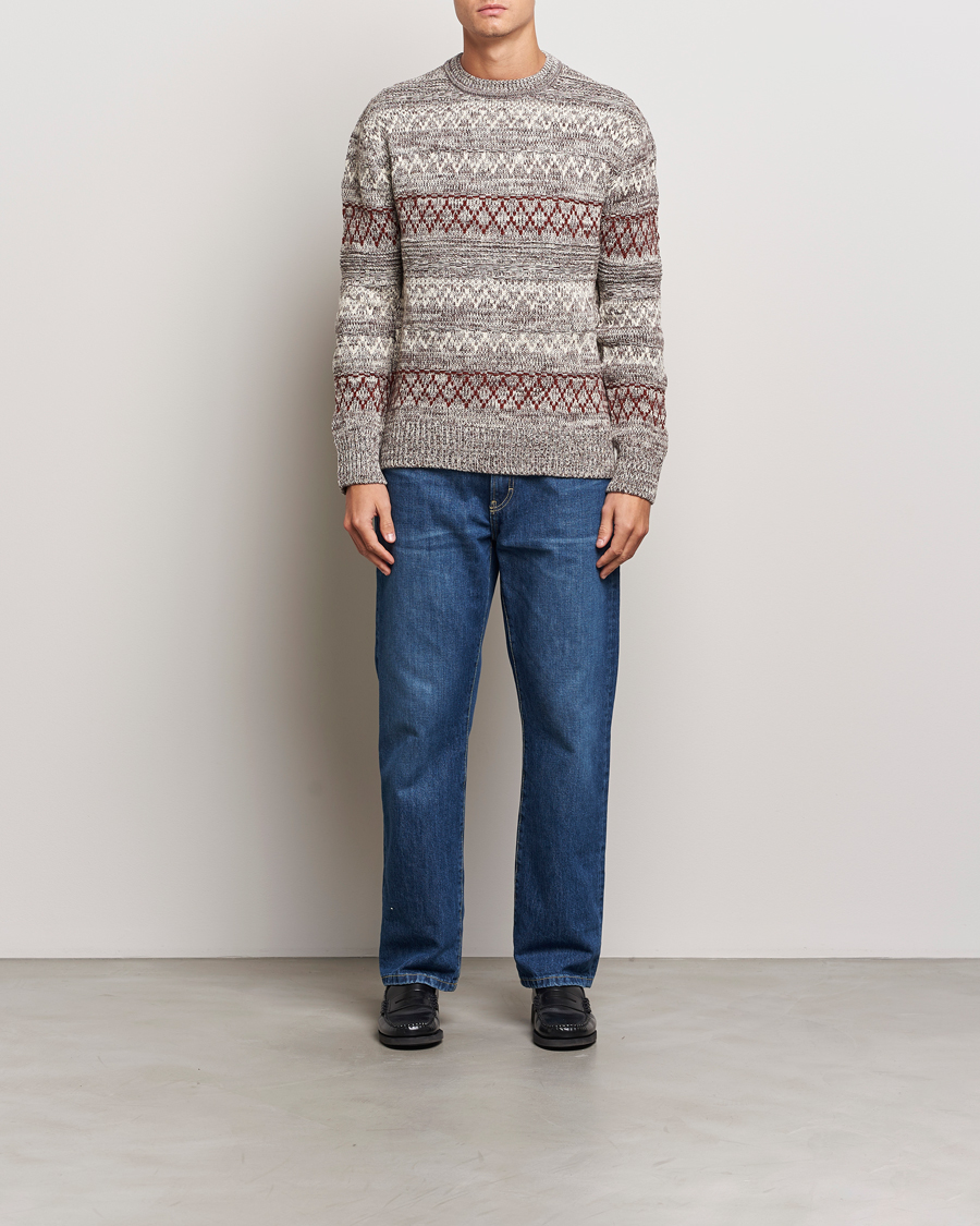 Heren | Truien | KnowledgeCotton Apparel | Knitted Pattern Lambswool Crewneck Brown