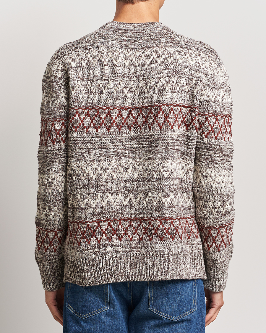 Heren | Truien | KnowledgeCotton Apparel | Knitted Pattern Lambswool Crewneck Brown