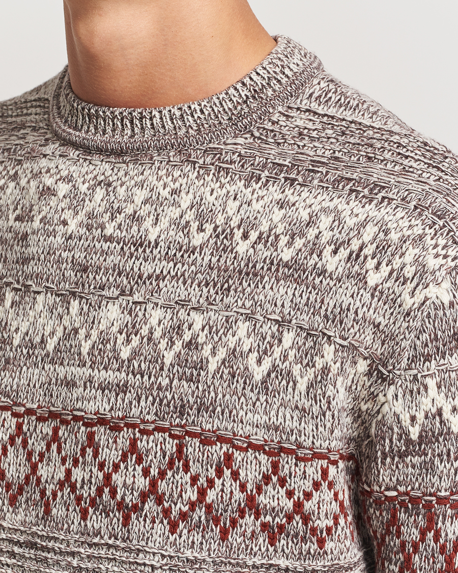 Heren | Truien | KnowledgeCotton Apparel | Knitted Pattern Lambswool Crewneck Brown