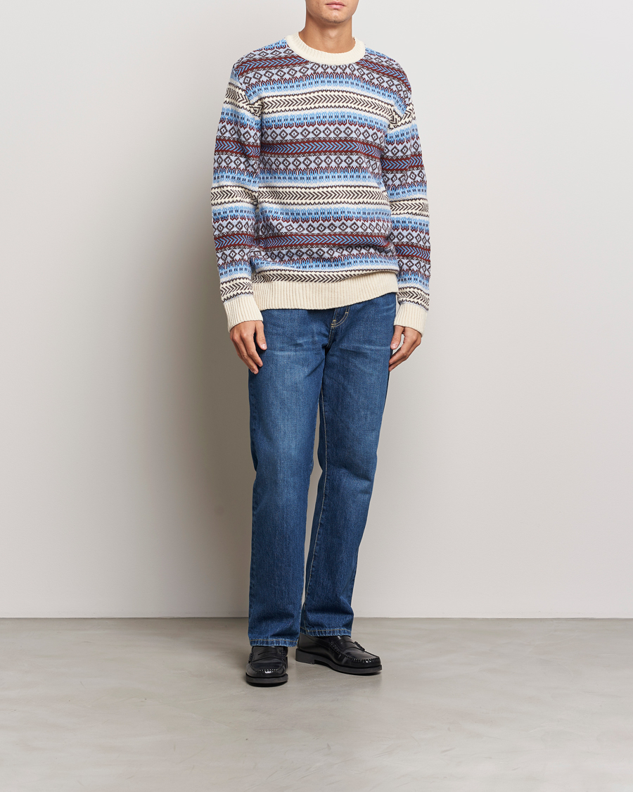 Heren | Truien | KnowledgeCotton Apparel | Fairisle Knitted Crewneck Off White