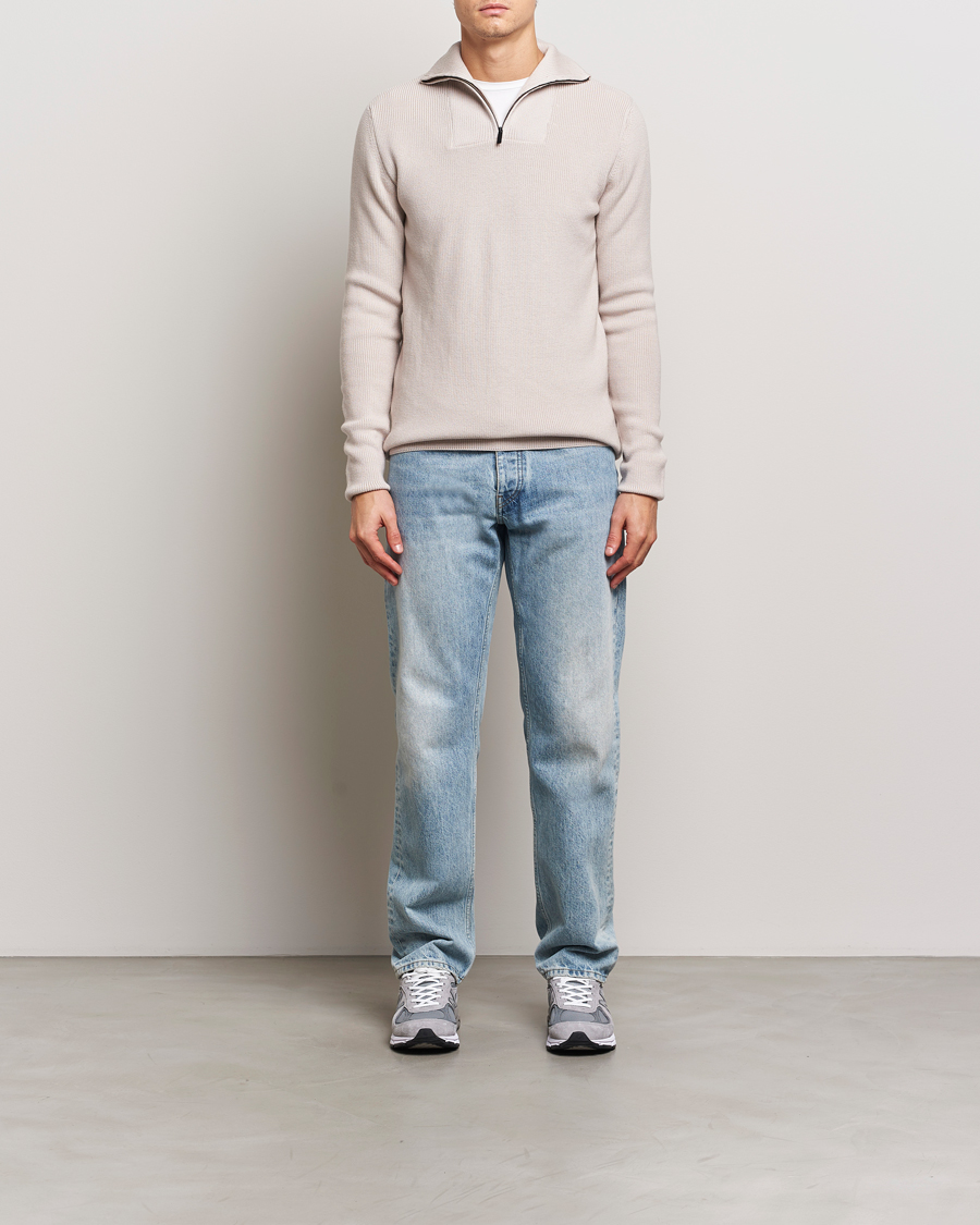 Heren | Truien | KnowledgeCotton Apparel | Heavy Lambswool Half Zip Off White