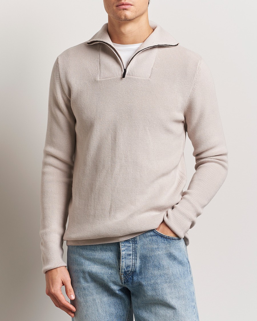 Heren | Truien | KnowledgeCotton Apparel | Heavy Lambswool Half Zip Off White