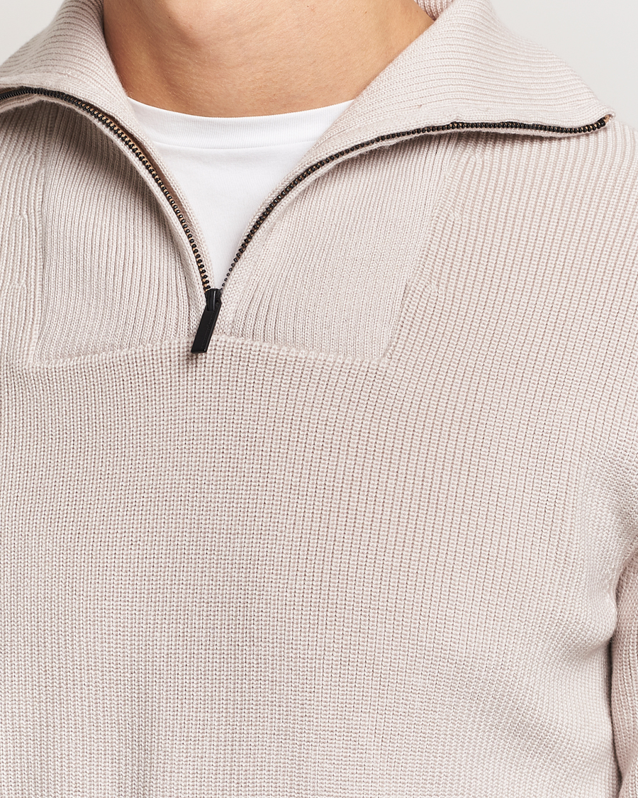 Heren | Truien | KnowledgeCotton Apparel | Heavy Lambswool Half Zip Off White